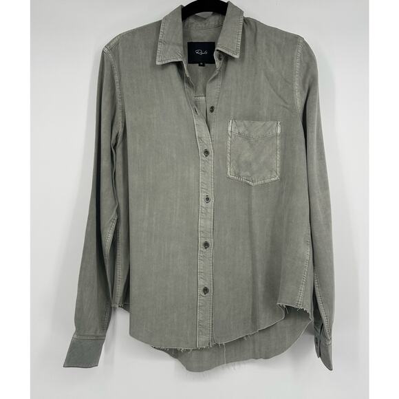 Rails Rhett raw hem button down shirt Moss - Picture 2 of 7